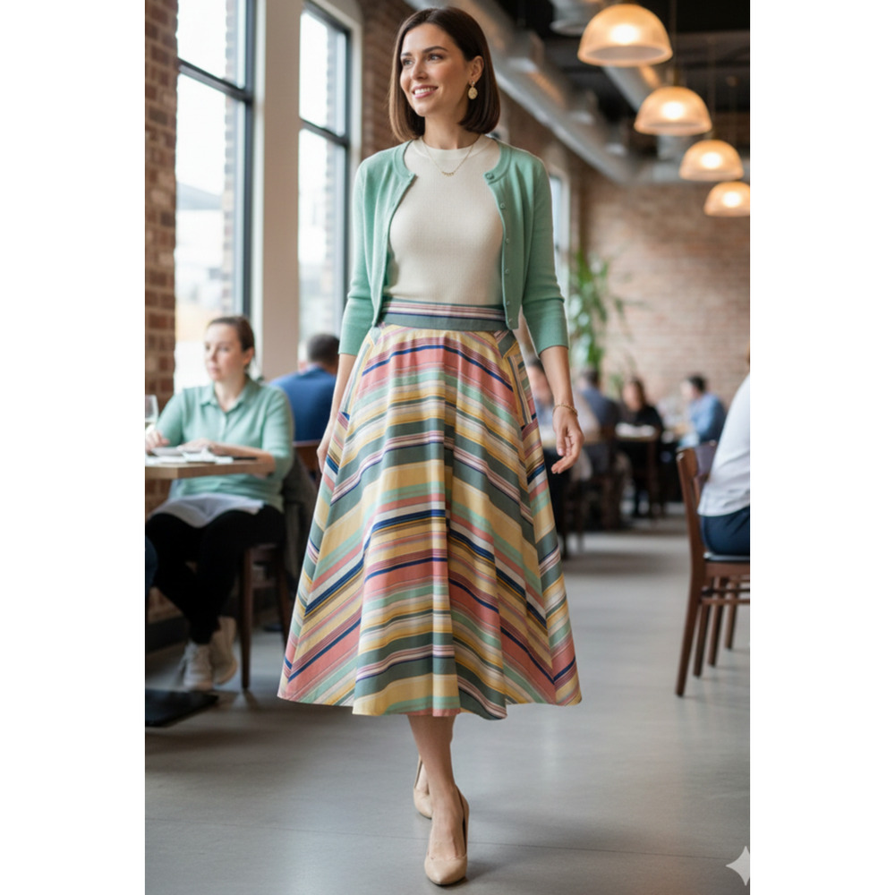 Weill of Paris Women's Size 6 Long Stripped Maxi Skirt 100% Cotton Vintage Inspo